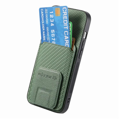 C1-11 for iPhone 15 Case Carbon Fiber Texture Protective Cover with Kickstand