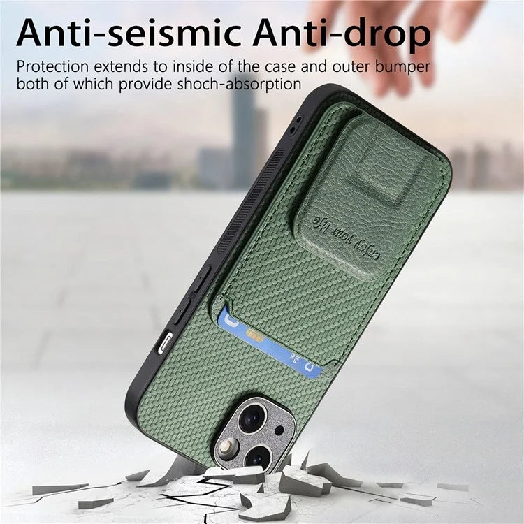 C1-11 for iPhone 15 Case Carbon Fiber Texture Protective Cover with Kickstand