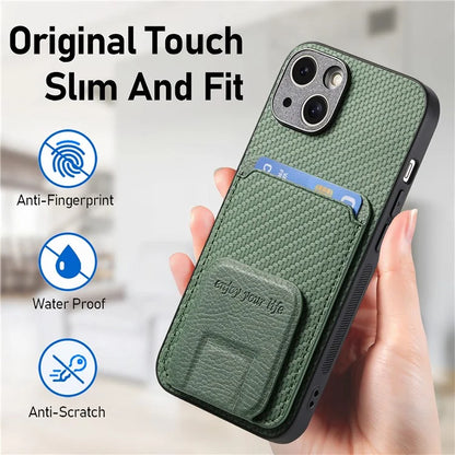 C1-11 for iPhone 15 Case Carbon Fiber Texture Protective Cover with Kickstand