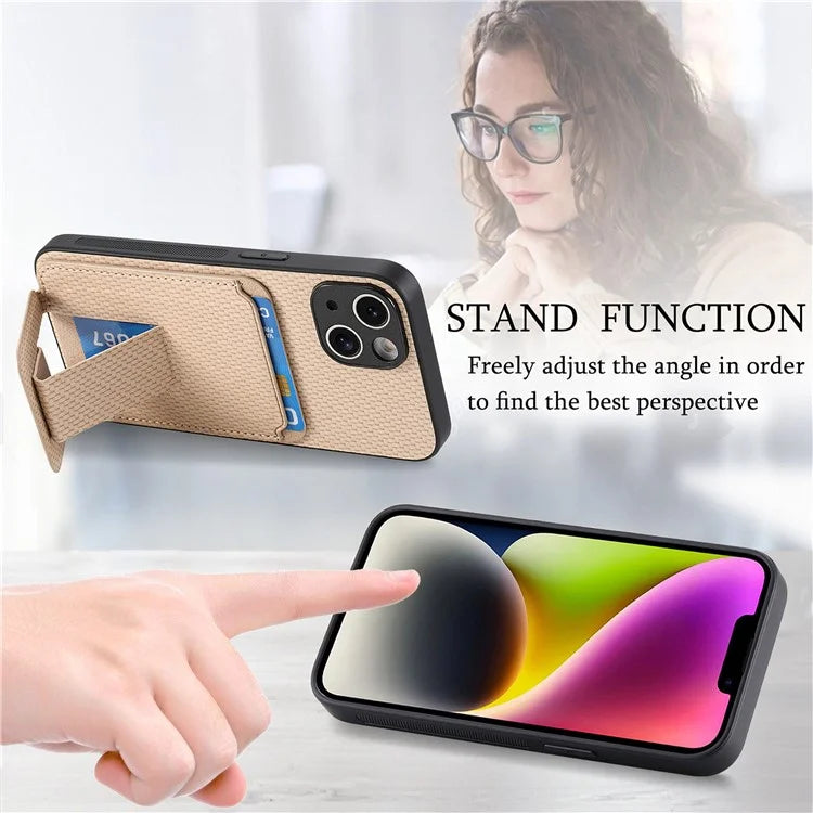 C1-11 for iPhone 14 Plus Cell Phone Case TPU+PU Leather Cover Support Magnetic Car Mount