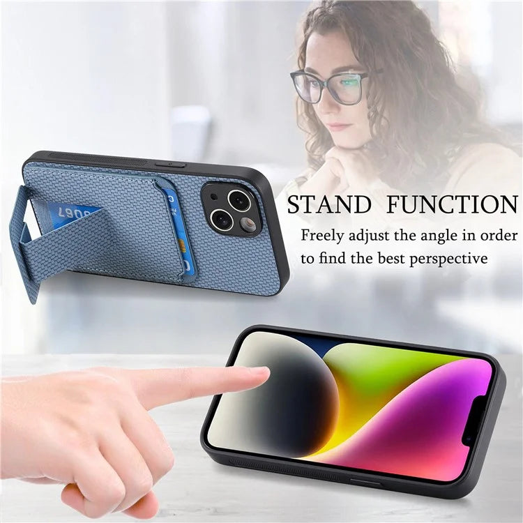 C1-11 for iPhone 14 Plus Cell Phone Case TPU+PU Leather Cover Support Magnetic Car Mount