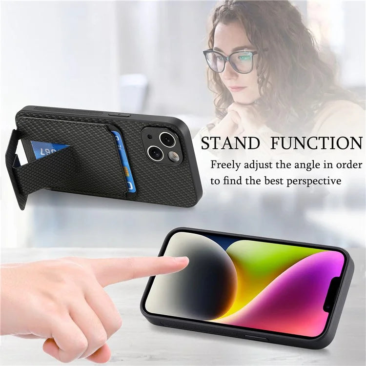 C1-11 for iPhone 14 Plus Cell Phone Case TPU+PU Leather Cover Support Magnetic Car Mount