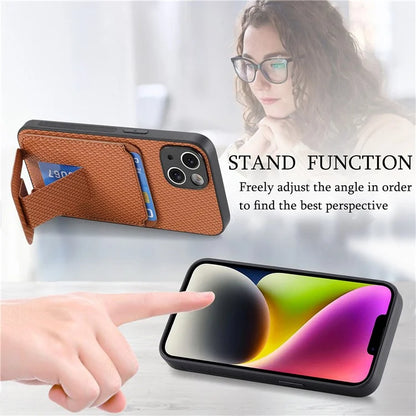 C1-11 for iPhone 14 Plus Cell Phone Case TPU+PU Leather Cover Support Magnetic Car Mount