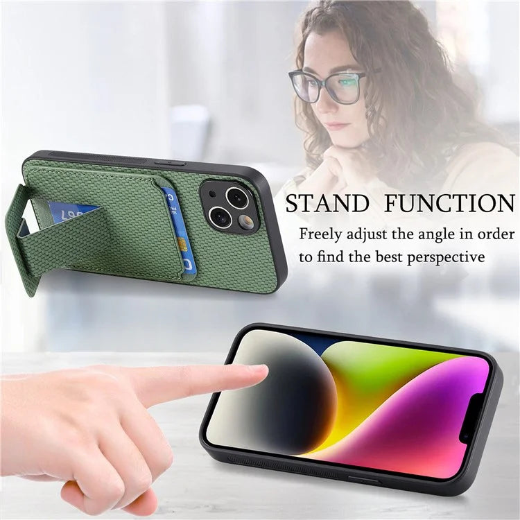 C1-11 for iPhone 14 Plus Cell Phone Case TPU+PU Leather Cover Support Magnetic Car Mount