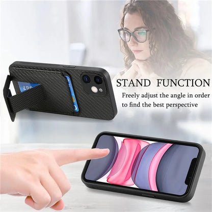 C1-11 for iPhone 11 Case Kickstand Carbon Fiber Texture Smart Phone Cover