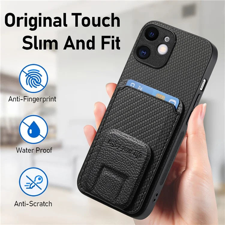 C1-11 for iPhone 11 Case Kickstand Carbon Fiber Texture Smart Phone Cover