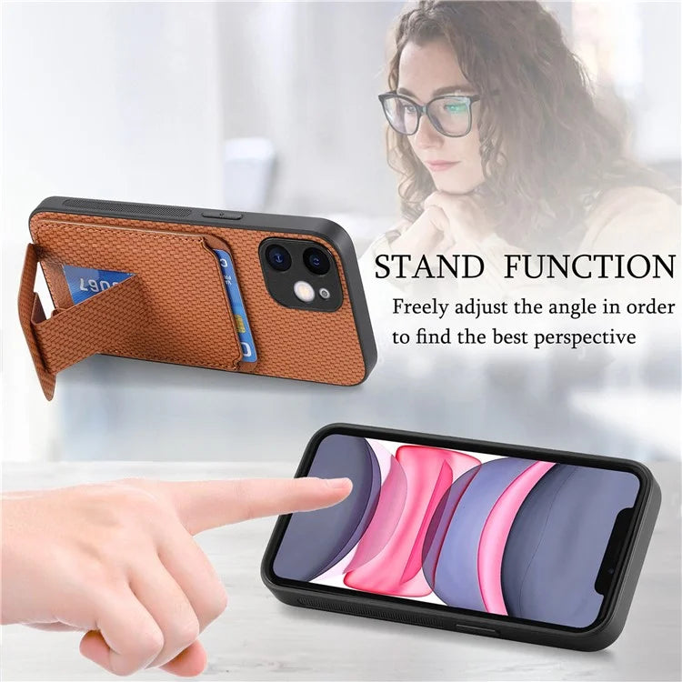 C1-11 for iPhone 11 Case Kickstand Carbon Fiber Texture Smart Phone Cover