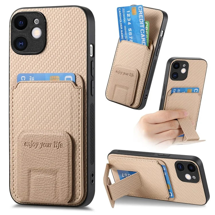 C1-11 for iPhone 11 Case Kickstand Carbon Fiber Texture Smart Phone Cover