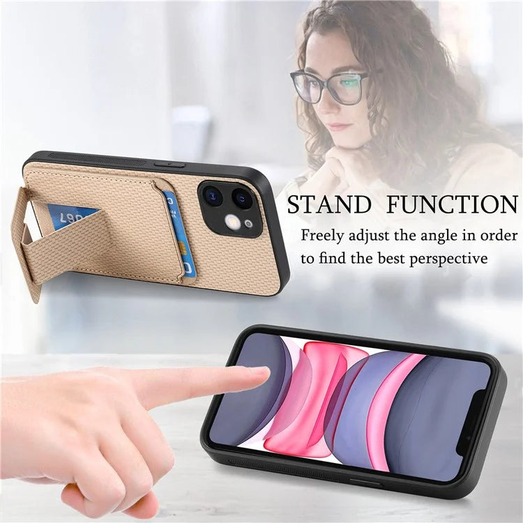 C1-11 for iPhone 11 Case Kickstand Carbon Fiber Texture Smart Phone Cover