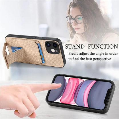 C1-11 for iPhone 11 Case Kickstand Carbon Fiber Texture Smart Phone Cover