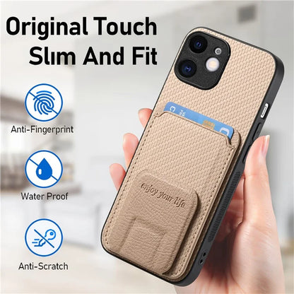 C1-11 for iPhone 11 Case Kickstand Carbon Fiber Texture Smart Phone Cover