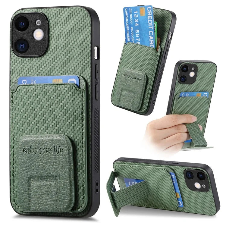 C1-11 for iPhone 11 Case Kickstand Carbon Fiber Texture Smart Phone Cover