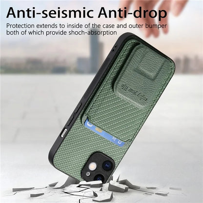 C1-11 for iPhone 11 Case Kickstand Carbon Fiber Texture Smart Phone Cover