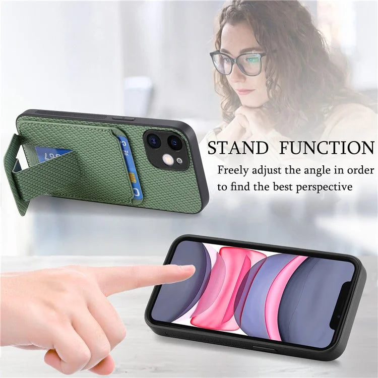 C1-11 for iPhone 11 Case Kickstand Carbon Fiber Texture Smart Phone Cover