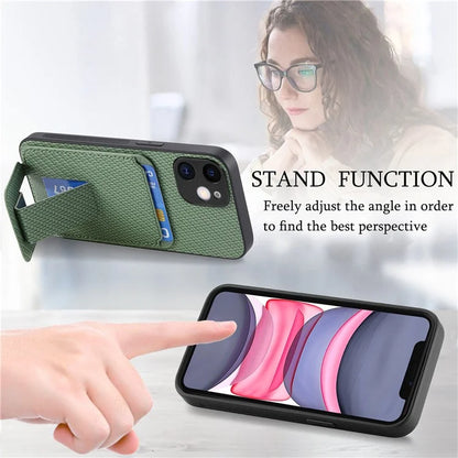 C1-11 for iPhone 11 Case Kickstand Carbon Fiber Texture Smart Phone Cover