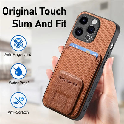 C1-11 for iPhone 13 Pro Max 6.7 inch Back Case TPU+Leather Phone Cover with Folding Kickstand