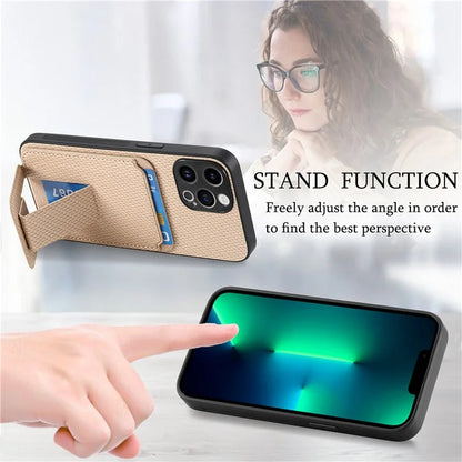 C1-11 for iPhone 13 Pro Max 6.7 inch Back Case TPU+Leather Phone Cover with Folding Kickstand