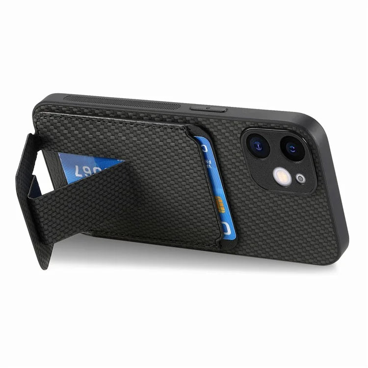C1-11 Phone Case for iPhone 12 6.1 inch Shell Anti-dust Card Holder Kickstand Cover