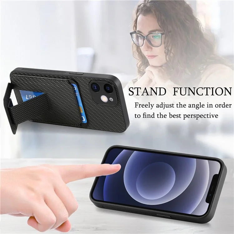 C1-11 Phone Case for iPhone 12 6.1 inch Shell Anti-dust Card Holder Kickstand Cover