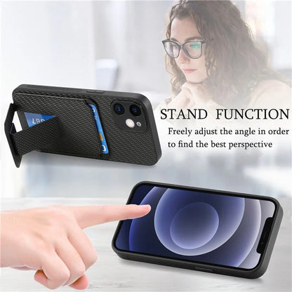 C1-11 Phone Case for iPhone 12 6.1 inch Shell Anti-dust Card Holder Kickstand Cover
