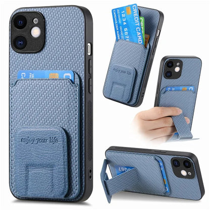 C1-11 Phone Case for iPhone 12 6.1 inch Shell Anti-dust Card Holder Kickstand Cover