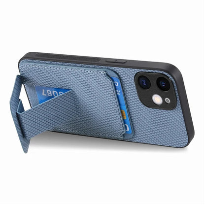 C1-11 Phone Case for iPhone 12 6.1 inch Shell Anti-dust Card Holder Kickstand Cover