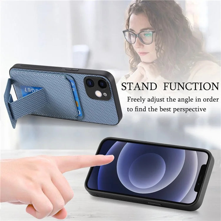 C1-11 Phone Case for iPhone 12 6.1 inch Shell Anti-dust Card Holder Kickstand Cover