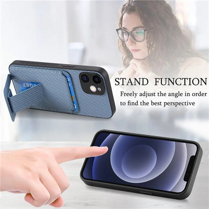 C1-11 Phone Case for iPhone 12 6.1 inch Shell Anti-dust Card Holder Kickstand Cover