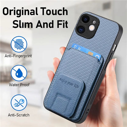 C1-11 Phone Case for iPhone 12 6.1 inch Shell Anti-dust Card Holder Kickstand Cover