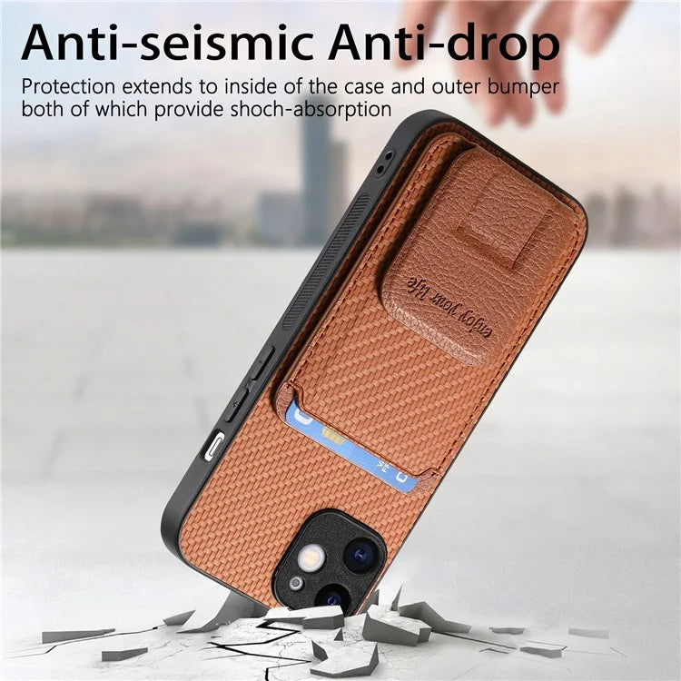 C1-11 Phone Case for iPhone 12 6.1 inch Shell Anti-dust Card Holder Kickstand Cover