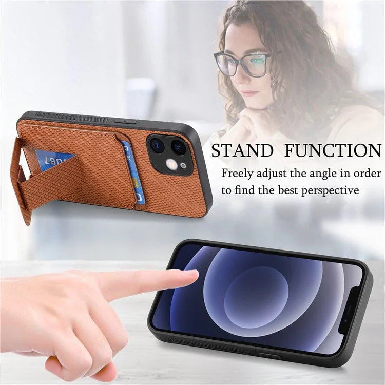 C1-11 Phone Case for iPhone 12 6.1 inch Shell Anti-dust Card Holder Kickstand Cover