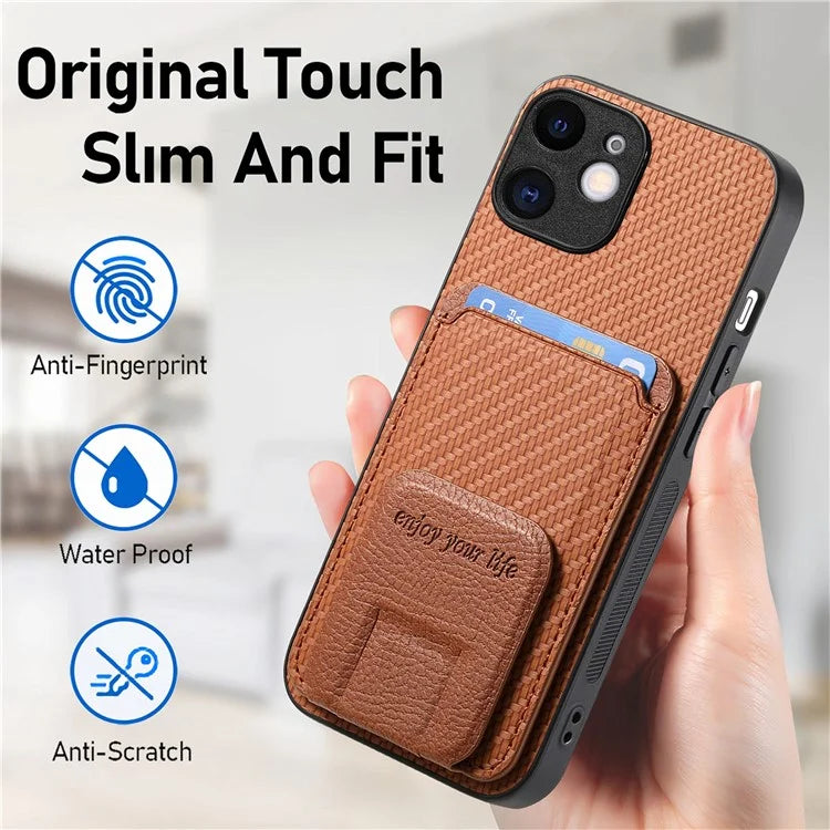 C1-11 Phone Case for iPhone 12 6.1 inch Shell Anti-dust Card Holder Kickstand Cover