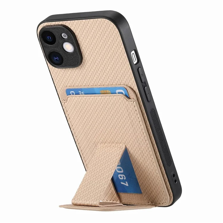 C1-11 Phone Case for iPhone 12 6.1 inch Shell Anti-dust Card Holder Kickstand Cover