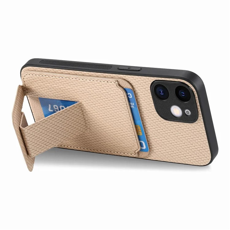 C1-11 Phone Case for iPhone 12 6.1 inch Shell Anti-dust Card Holder Kickstand Cover