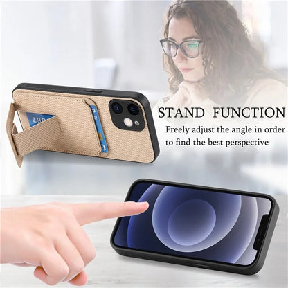 C1-11 Phone Case for iPhone 12 6.1 inch Shell Anti-dust Card Holder Kickstand Cover