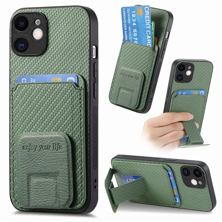 C1-11 Phone Case for iPhone 12 6.1 inch Shell Anti-dust Card Holder Kickstand Cover