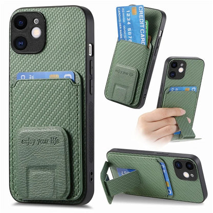 C1-11 Phone Case for iPhone 12 6.1 inch Shell Anti-dust Card Holder Kickstand Cover