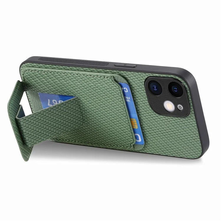 C1-11 Phone Case for iPhone 12 6.1 inch Shell Anti-dust Card Holder Kickstand Cover