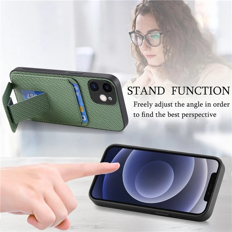 C1-11 Phone Case for iPhone 12 6.1 inch Shell Anti-dust Card Holder Kickstand Cover