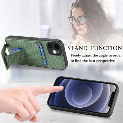 C1-11 Phone Case for iPhone 12 6.1 inch Shell Anti-dust Card Holder Kickstand Cover