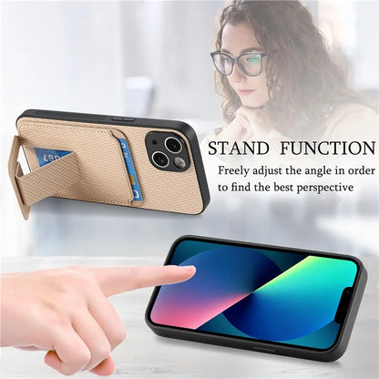 C1-11 for iPhone 13 6.1 inch Case Leather Coated TPU Phone Protector with Kickstand and Card Slot