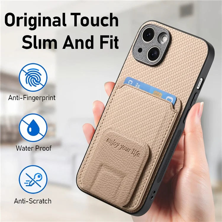C1-11 for iPhone 13 6.1 inch Case Leather Coated TPU Phone Protector with Kickstand and Card Slot