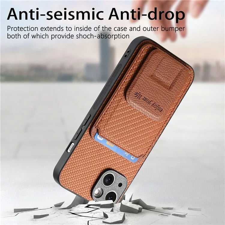 C1-11 for iPhone 13 6.1 inch Case Leather Coated TPU Phone Protector with Kickstand and Card Slot