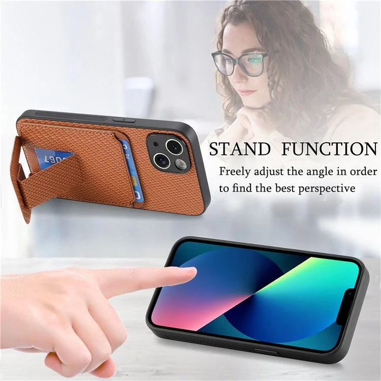 C1-11 for iPhone 13 6.1 inch Case Leather Coated TPU Phone Protector with Kickstand and Card Slot