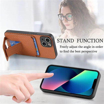 C1-11 for iPhone 13 6.1 inch Case Leather Coated TPU Phone Protector with Kickstand and Card Slot