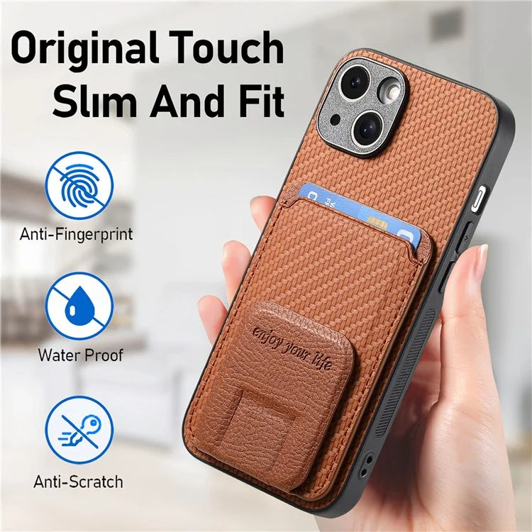 C1-11 for iPhone 13 6.1 inch Case Leather Coated TPU Phone Protector with Kickstand and Card Slot
