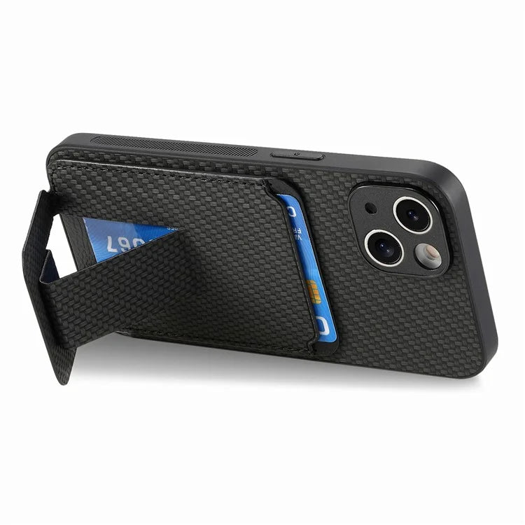 C1-11 for iPhone 13 6.1 inch Case Leather Coated TPU Phone Protector with Kickstand and Card Slot