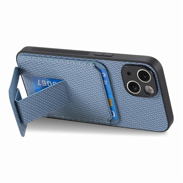 C1-11 for iPhone 13 6.1 inch Case Leather Coated TPU Phone Protector with Kickstand and Card Slot