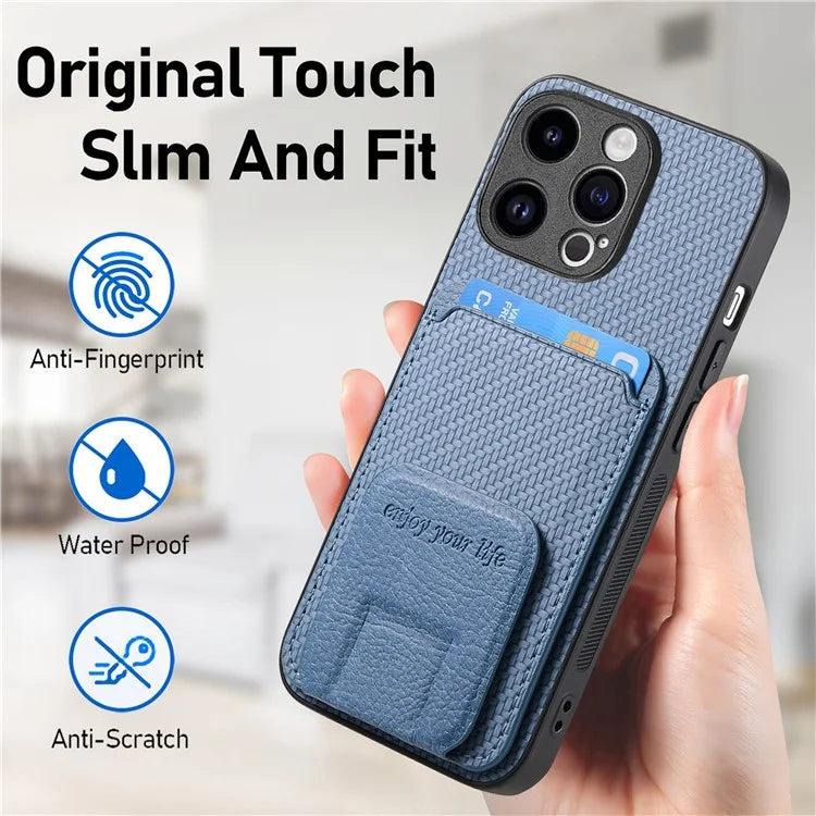 C1-11 for iPhone 14 Pro Max Case Leather Coated TPU Phone Guard Cover with Card Slot