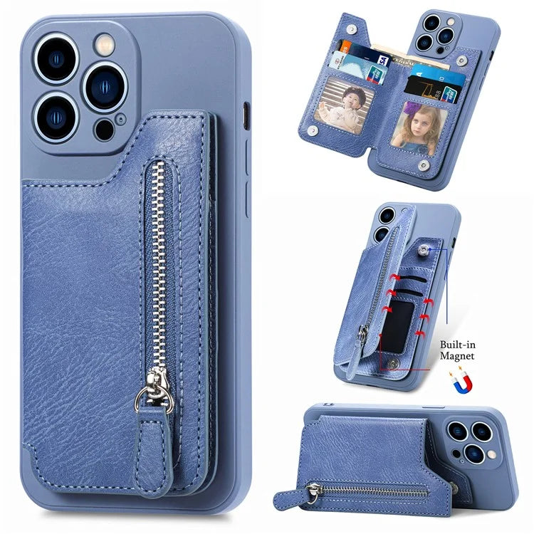 For iPhone 15 Pro Max Wallet Phone Case PU Leather Coated Straight Edge TPU Cover